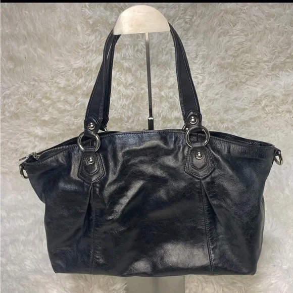 Coach Poppy Legacy Rocker Leather Satchel Stripe Satin Interior - Picture 10 of 11